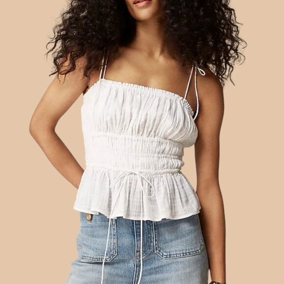 J. Crew Women's Size 2X White Textured Gauze Smocked Clio Top New with Tags - Picture 1 of 10